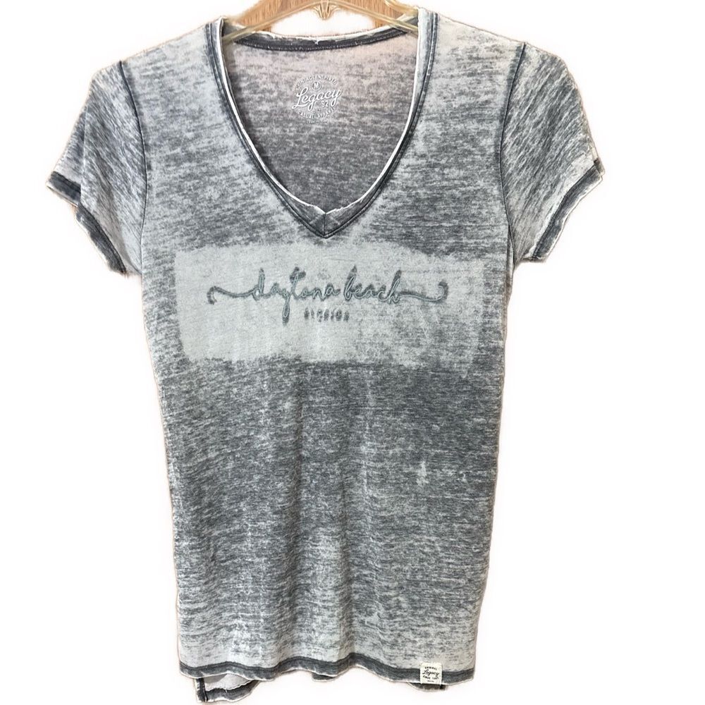 Women's Medium Legacy Gray V-Neck Short Sleeve Sheer Daytona Beach T-Shirt